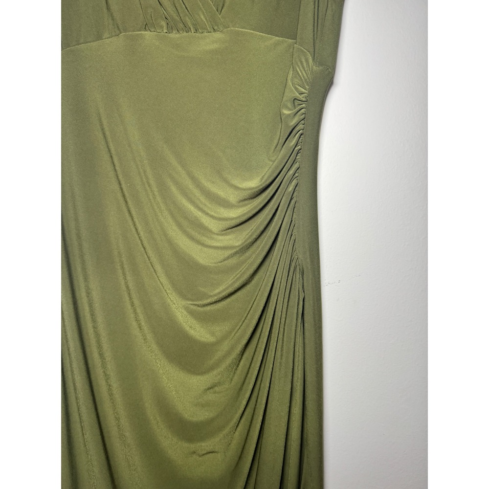 Lauren Ralph Lauren Olive Green Ruched V-Neck Sleeveless Sheath Dress Womens 6 - Picture 2 of 5